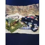 Various tapestry and embroidered fabrics