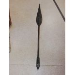 early 20th century ethnic ceremonial hoe / paddle with lanceolate shaped blade -approx 66" long