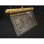 c.1920's Brass & perspex Flambosign exit sign with light fitting -14" x 10"