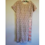 Vintage ladies pink short sleeved lace knee length dress -34" bust 40" length
