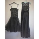 2 black ballgowns - 1 by Betsy & Adam with net overskirt (waist 24" bust 24") and Black velvet