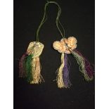 2 x Oriental silk embroidered & tasselled snuff bottle purses in the form of a cicada + a butterfly