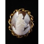 Unmarked gold mounted cameo brooch depicting an angel