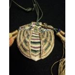 Oriental silk embroidered & tasselled cicada snuff bottle purse