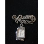 Ladies '800' silver marcasite brooch / watch by Bucherer