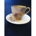 Matched 1926 Royal Worcester cup & 1910 saucer both signed by Harry Stinton