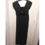 Ladies vintage black silk taffeta evening gown with beadwork to the bodice