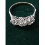 Antique 3 stone Diamond white metal ring 4ct in total