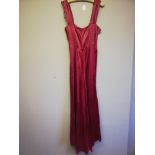 1940's long red sleeveless dress with beaded bodice