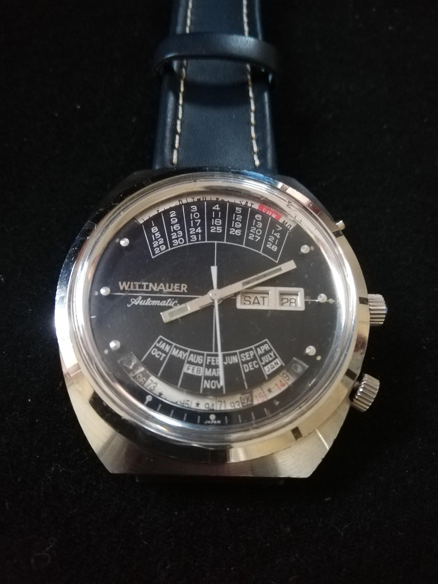 Wittnauer 2000 automatic perpetual calendar watch -stainless steel case & leather strap