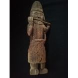 Old Benin wood statue playing instrument -17" high