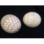 2 x ostrich eggs with Ottoman mosques decorations - 6" x 4"