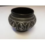 Bronze pot with silver inlay decoration on panels with birds -2½" diameter 3" height