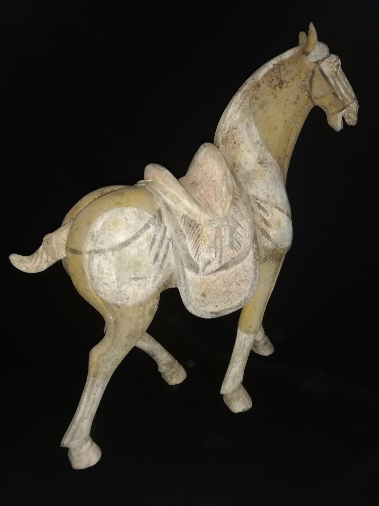 Large pair of Tang dynasty painted pottery horses with saddles (618-907AD) -22" x 20" - Image 3 of 15