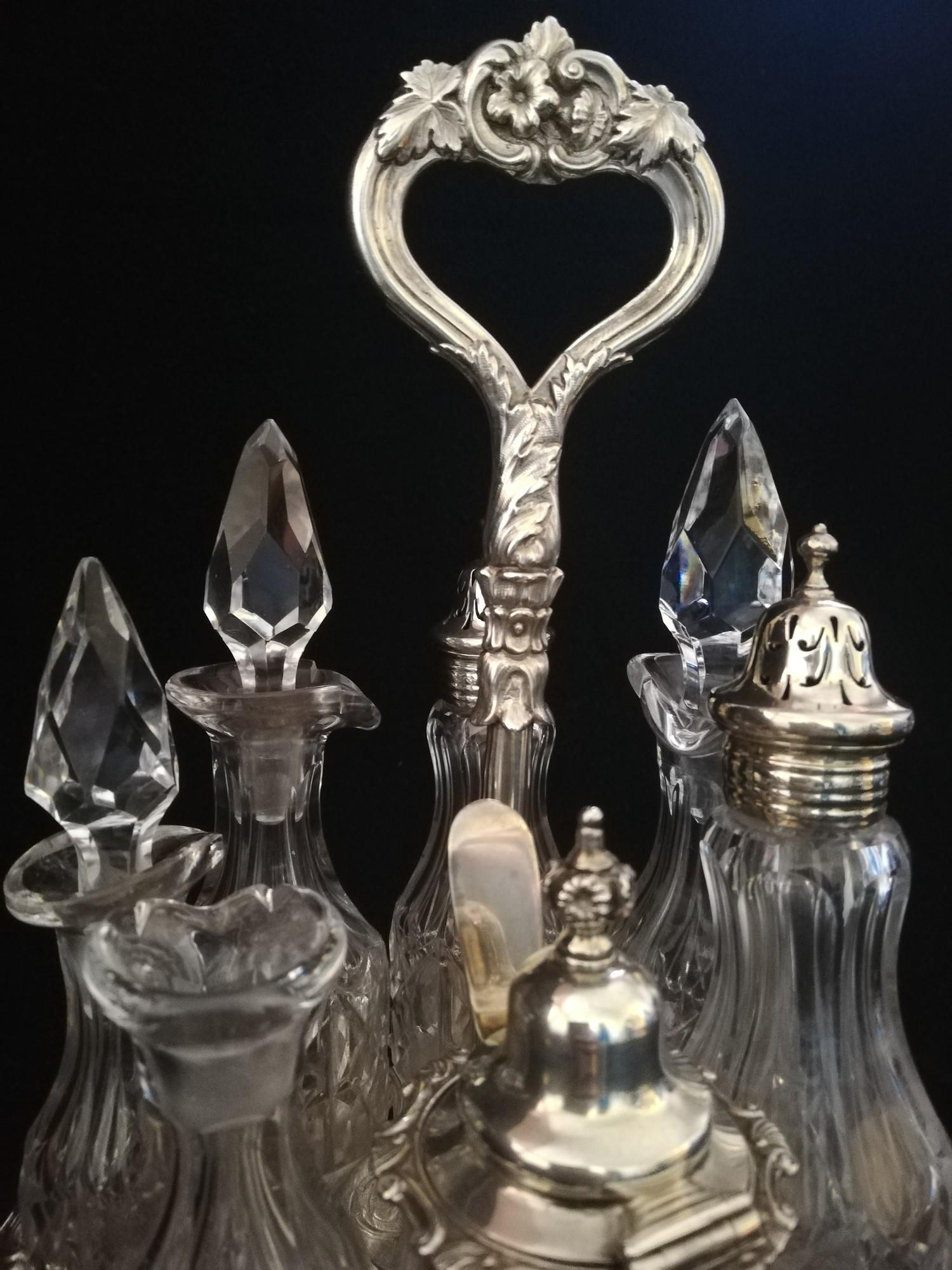 Victorian (1864) silver & glass 7 bottle cruet stand (1 stopper missing) by William Evans - Image 3 of 4