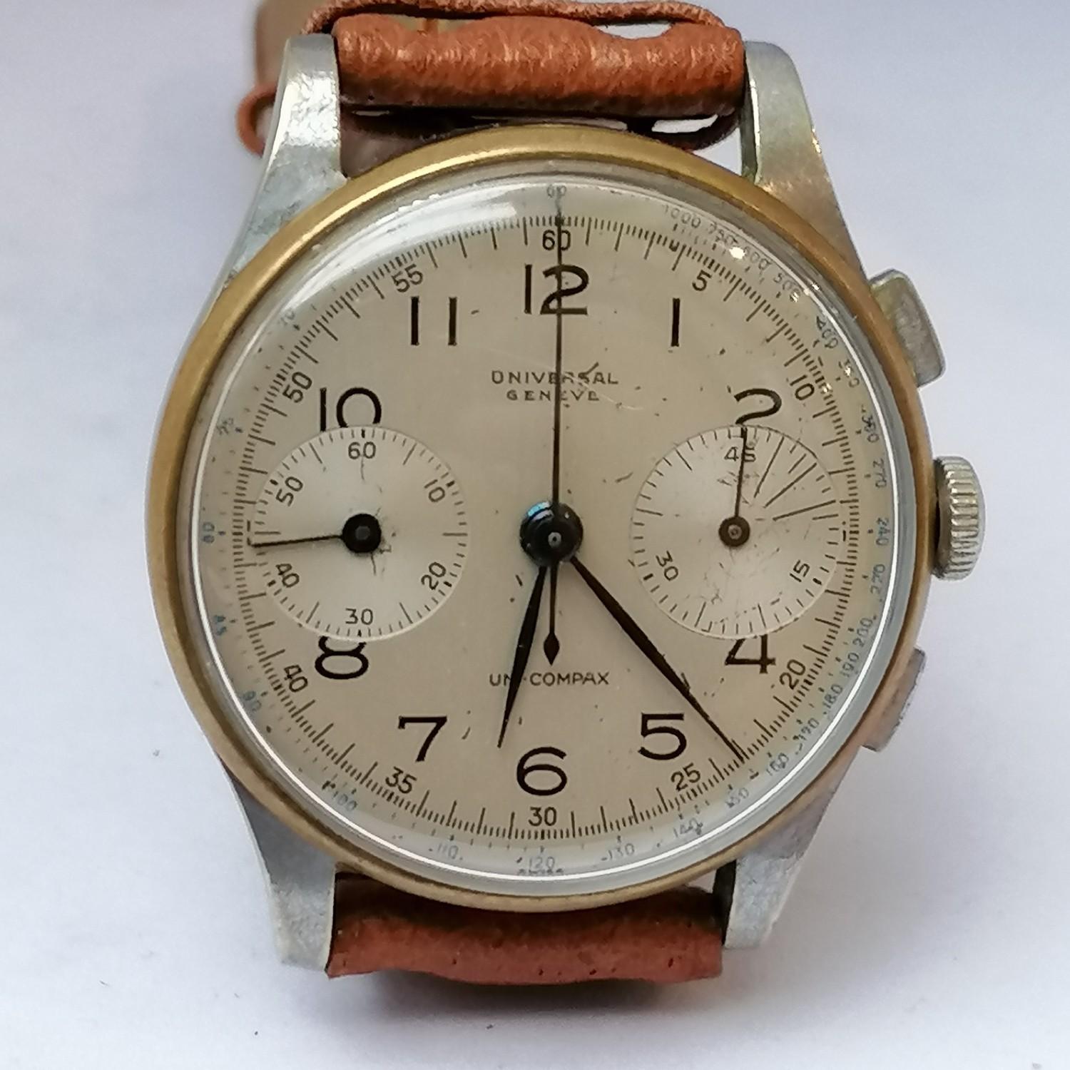Universal geneve uni compax chronograph wristwatch 285 numbered movement - running & chronograph