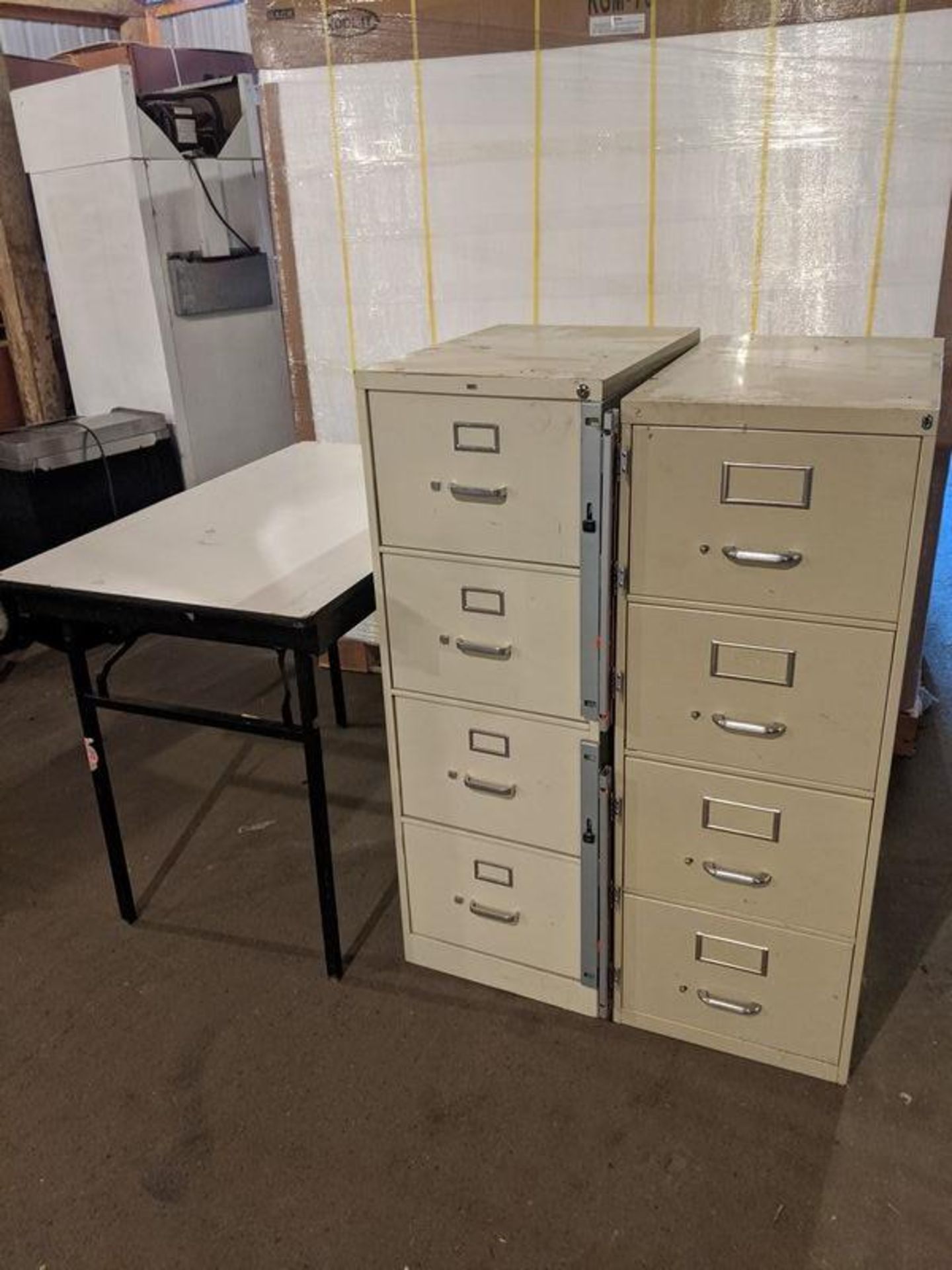 2 Filing Cabinets and a Folding Table with Electrical Outlet