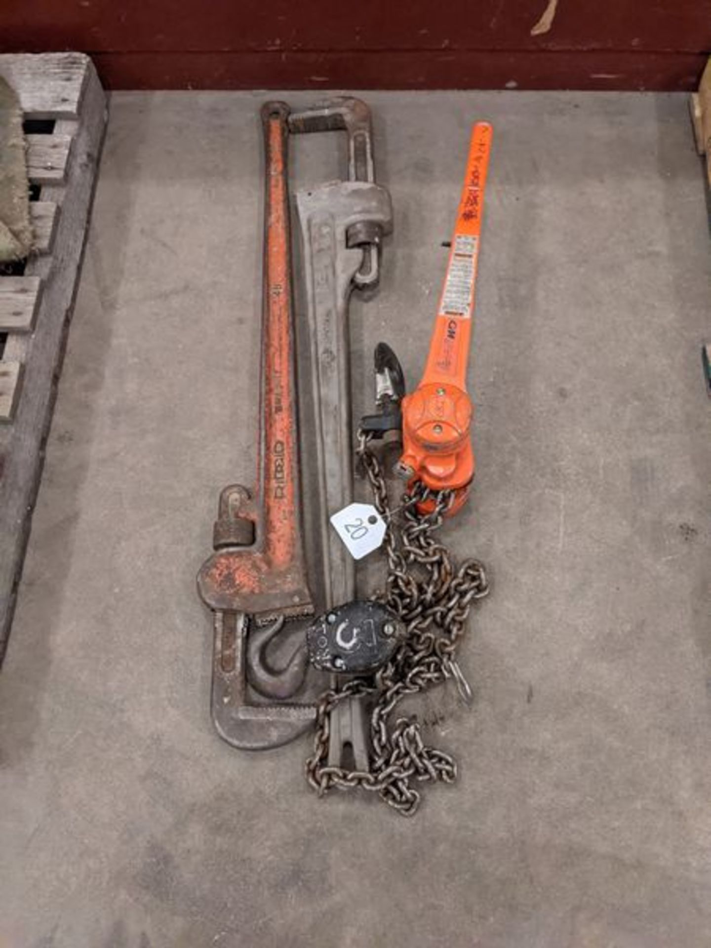 2 Large Pipe Wrenches and Come Along