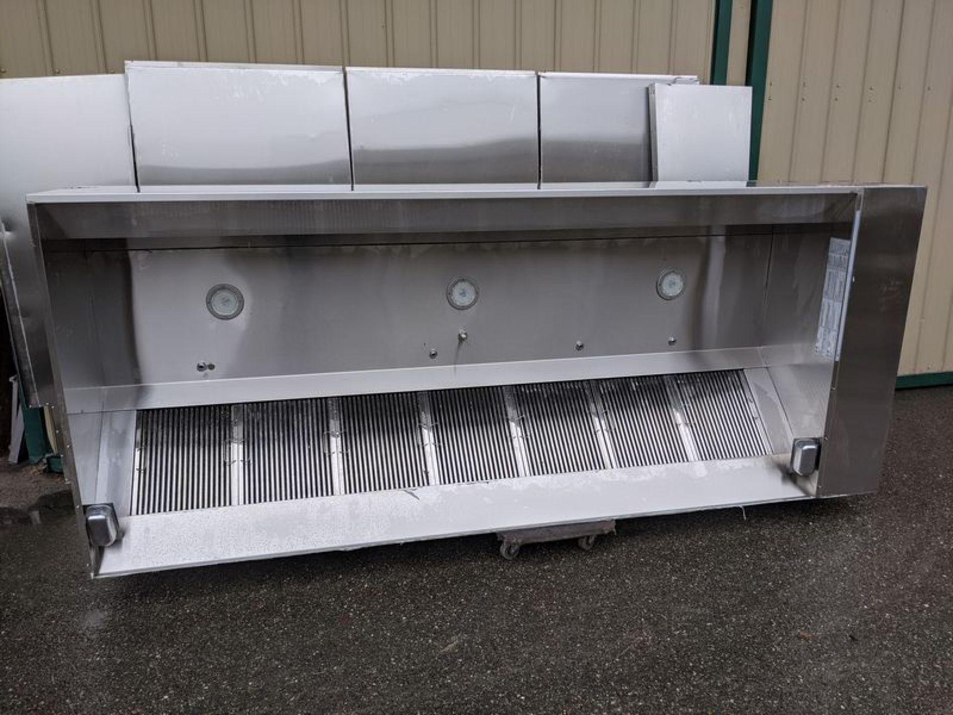 Captive Air 10 Foot Stainless Steel Canopy with Fire Suppression Make Up Air, Backsplash & Fan