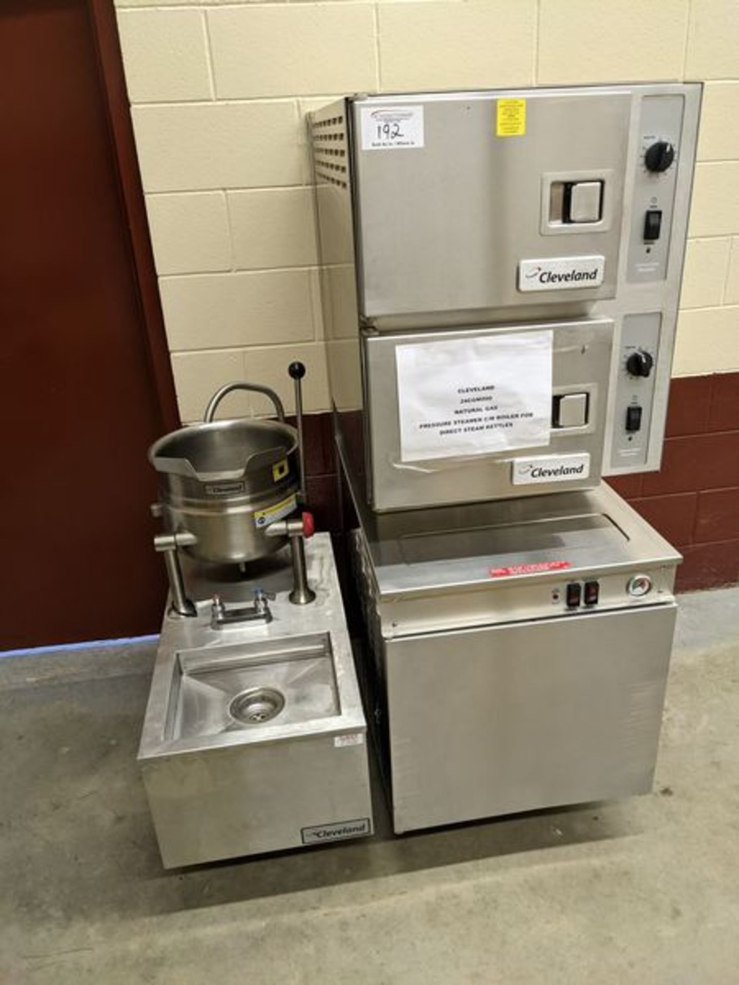 Cleveland Model 24GCM200 Gas Double Steamer and Boiler with KET-6-T Tilt Kettle on Stand