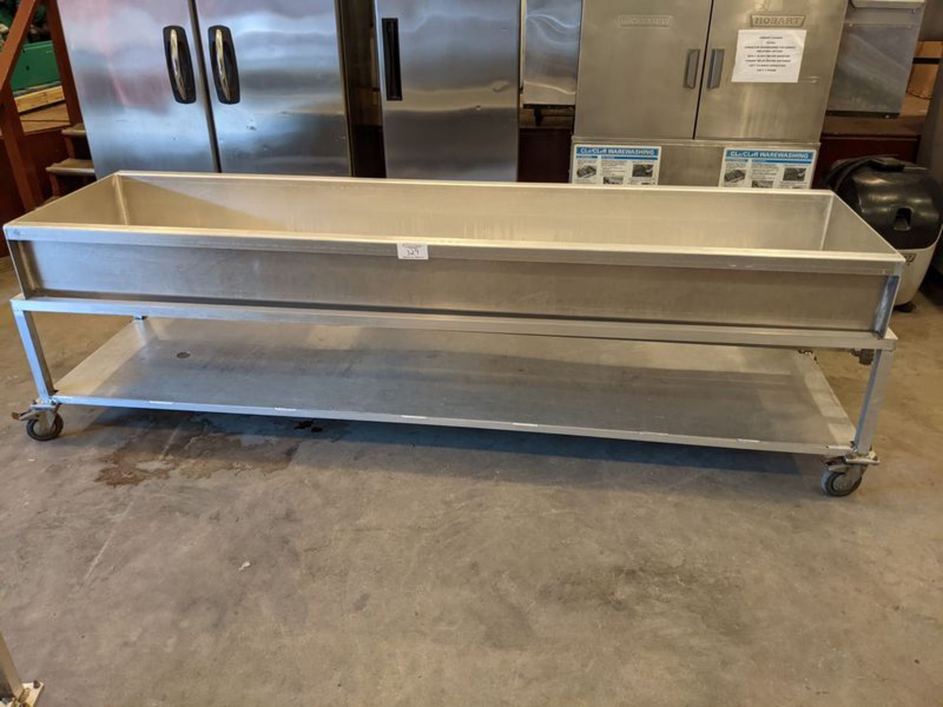 Approx. 112" Long Aluminum Trough with Drain Spout on Casters