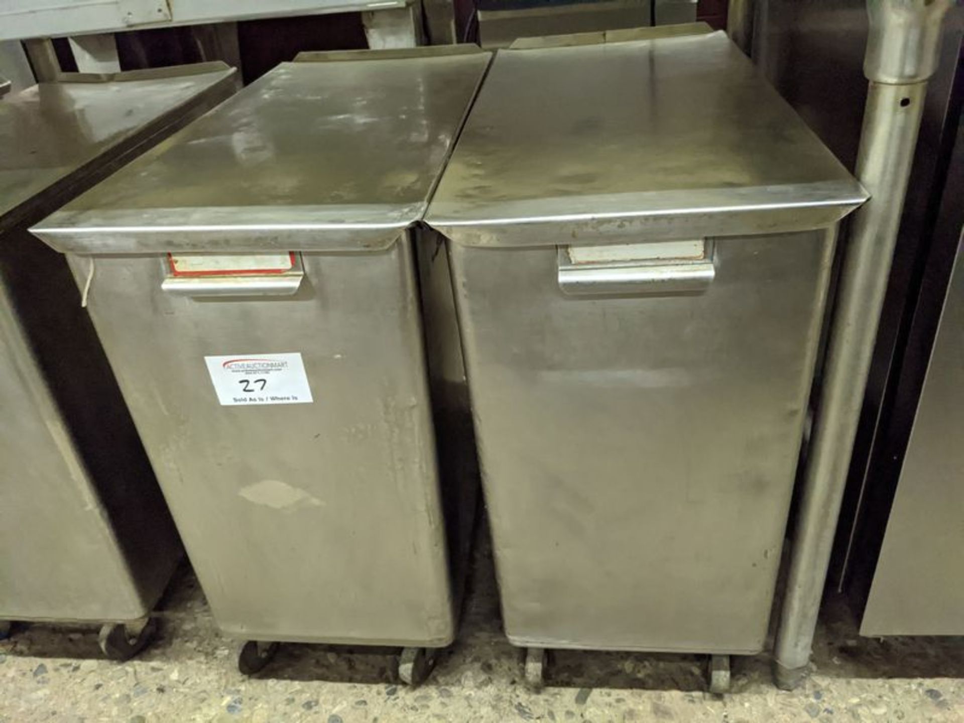 2 Belshaw Stainless Steel Ingredient Bins on Casters. Price Each times 2