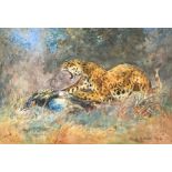 CUTHBERT E SWAN (Irish, 1870-1931); watercolour, study of jaguar and macaw, signed and dated 1914,