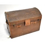 A brown canvas covered twin handled trunk with stencilled initials 'FV', approx 80 x 50cm.Additional