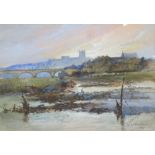 WILLIAM H. PARKINSON (1864-1916); watercolour, a view of Durham across the river Wear with castle to