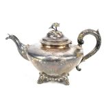 CHARLES REILY & GEORGE STORER; a Victorian hallmarked silver teapot, the finial with applied