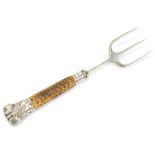 HARRISON BROS & HOWSON; a Victorian hallmarked silver mounted and antler handled bread fork,