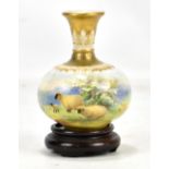 HARRY DAVIS FOR ROYAL WORCESTER; a hand painted bulbous vase with flared neck, decorated with