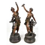 AFTER CHARLES OCTAVE LEVY; a pair of bronzed spelter figures, 'Industrie' and 'Commerce', both