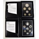 Two United Kingdom Proof Coin Set Commemorative Editions for 2013 and 2014, both cased and boxed