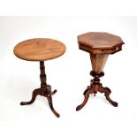 A Victorian burr walnut veneered octagonal work table with fitted interior (modern replacement) on