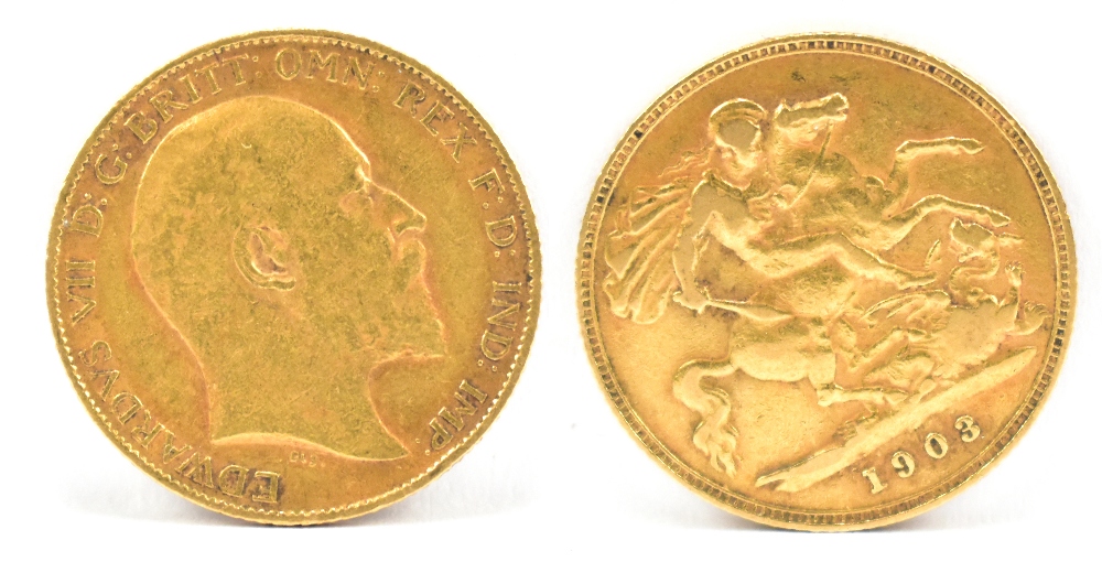 An Edward VII half sovereign, 1903.Additional InformationEdge knocks and dented.