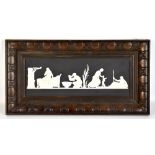 WEDGWOOD; a black basalt plaque 'Birth and Dipping of Achilles', 14 x 38cm, framed. Additional