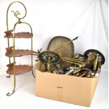A large quantity of assorted metalware to include brass trivet, assorted silver plate, a companion