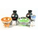 A mixed group of ceramics comprising Crown Devon, Maling and Lustre Ware bowls (former af), a