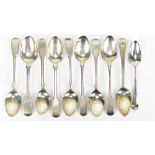 Ten variously hallmarked silver teaspoons, approx 4.9ozt/153g.