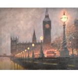R WHITAKER; oil on board, 'Houses of Parliament', signed lower right, 40.5 x 50.5cm, unframed. (D)