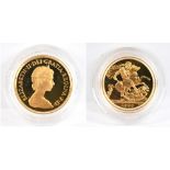 An Elizabeth II proof full sovereign, 1980, encapsulated and cased with certificate.