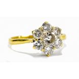An 18ct yellow gold diamond daisy cluster ring, total diamond weight approx 1.5ct, size U, approx