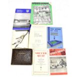 A collection of sporting items including football autograph book, various autographs including