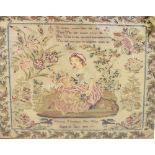 A 19th century tapestry depicting a seated figure in landscape scene, by Hannah Needham, her work