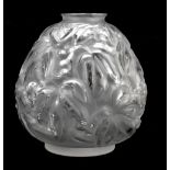 CARRILLO; a French Art Deco frosted glass vase, relief decorated with floral motifs, embossed