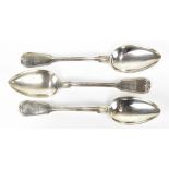 Three German .800 silver Fiddle and Thread pattern dessert spoons, with monogrammed terminal, approx