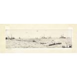 WILLIAM LIONEL WYLIE (1851-1931) etching on paper, ships crossing seascape, signed in pencil lower