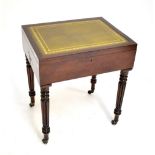 A 19th century and later mahogany folio table, with hinged cover and replaced leather top, raised on
