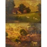 L NICHOLS; a pair of oils on board, rural scenes, one example signed lower right, 33 x 495cm, framed